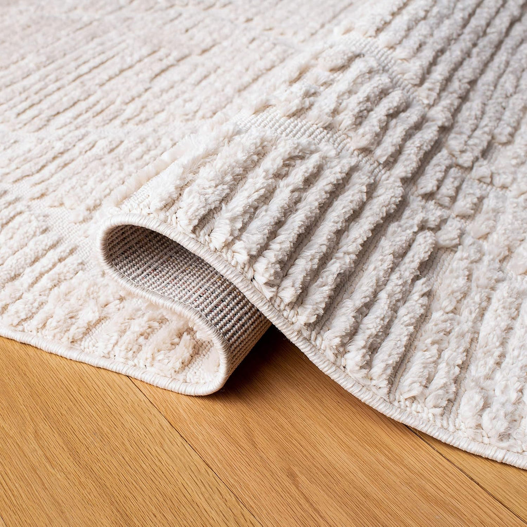 Marrakesh Collection Area Rug - 4' Square, Beige, Moroccan Trellis Design with Tassel Detail, Non-Shedding & Easy to