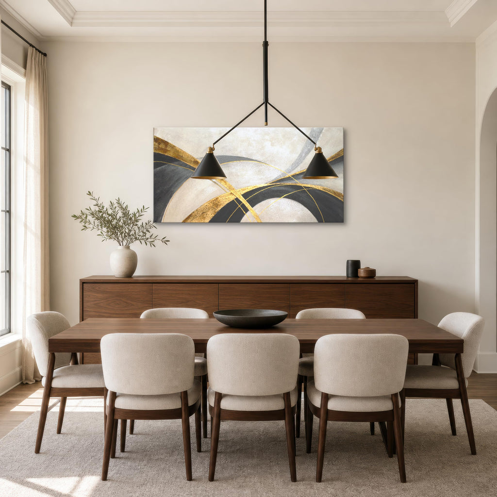 Black and Gold Geometric Abstract Canvas Wall Art, 48 x 24 Inches