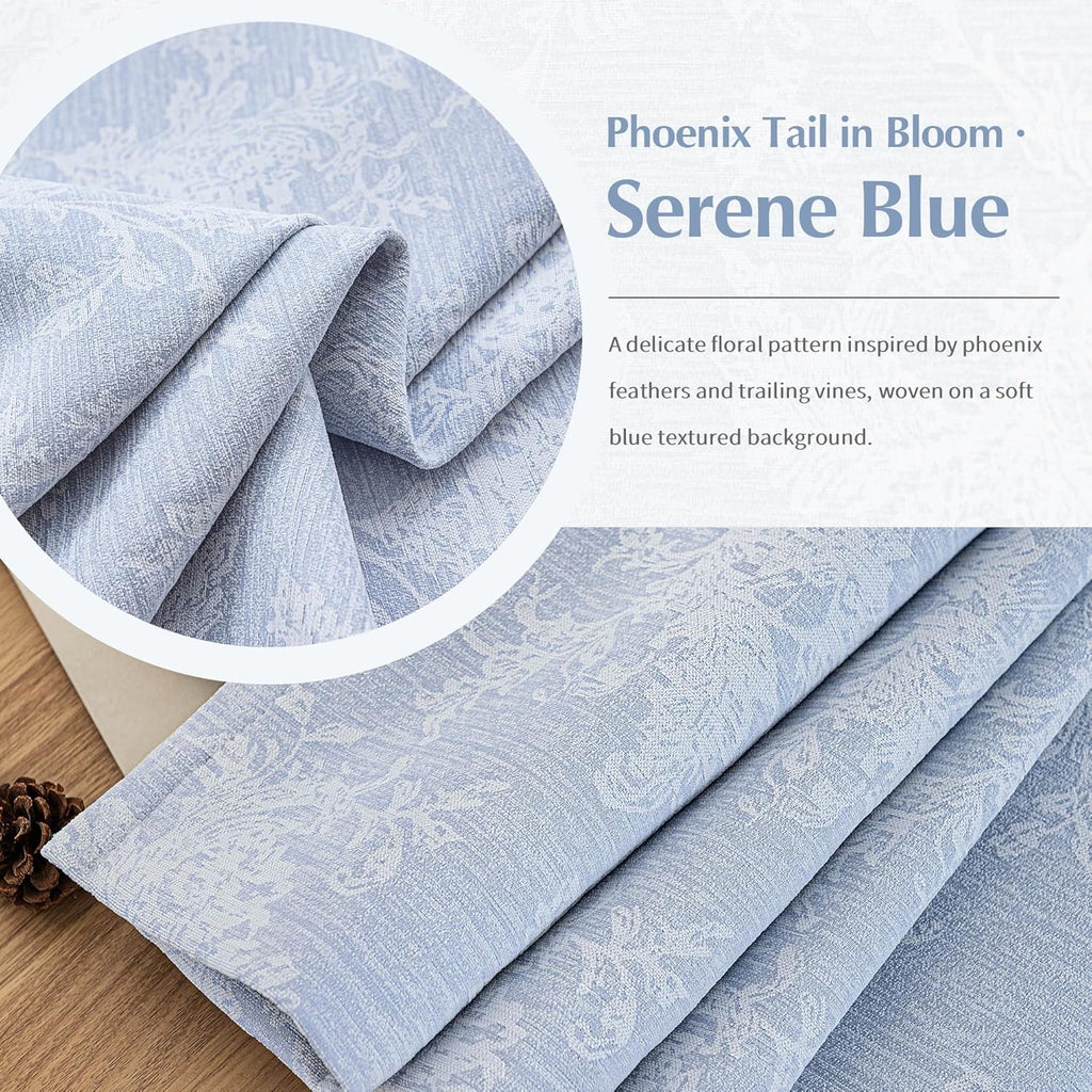 Blue Floral Jacquard Blackout Curtains 96 Inches Long, Scroll Flower Chenille Farmhouse Curtains for Living Room