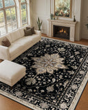 Area Rugs Washable Non-Slip, Floral Vintage Distress Print Pattern Medallion Carpet for Living Room Bedroom