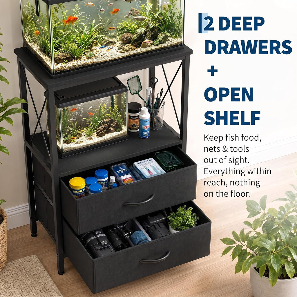 Aquarium Stand 5-10 Gallon with 2 Drawers, Metal Fish Tank Stand