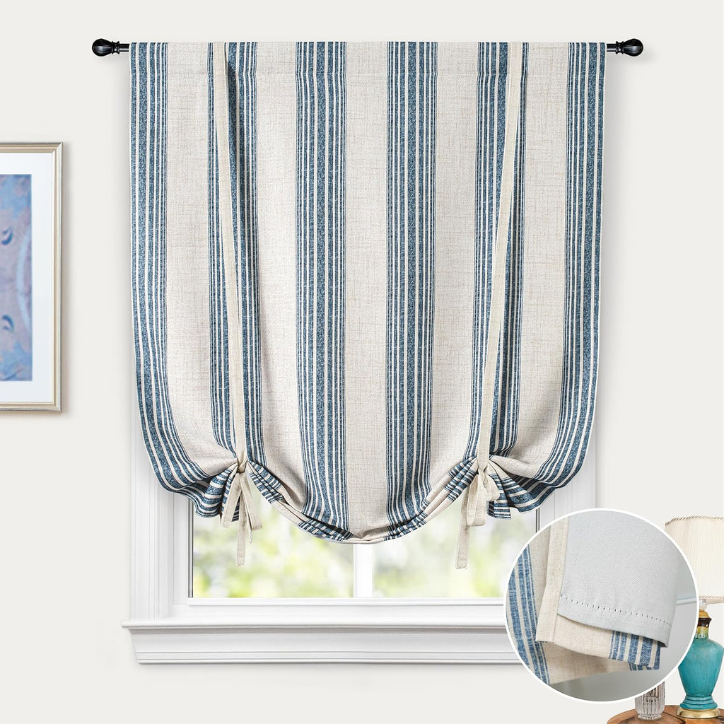 Chris Double Layer Blackout Tie Up Curtains Thermal Insulated Fully Lined Vertical Striped Balloon Roman Shade