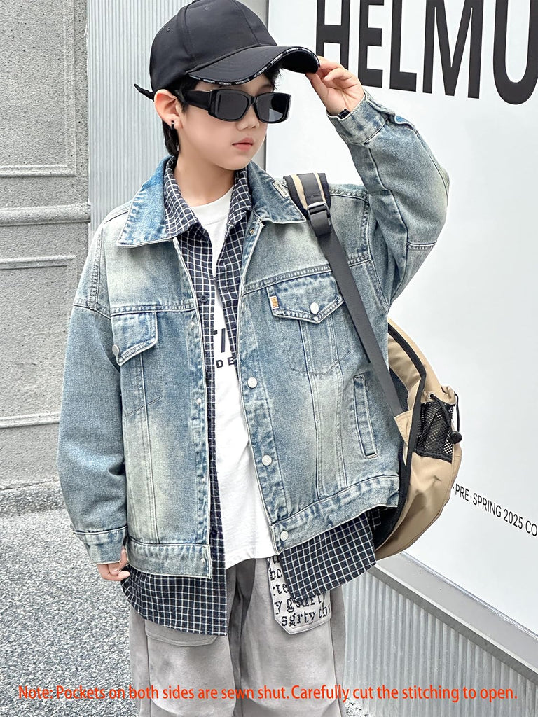 Boys Denim Jacket, Kids Oversized Jean Jackets Cowboy Coat