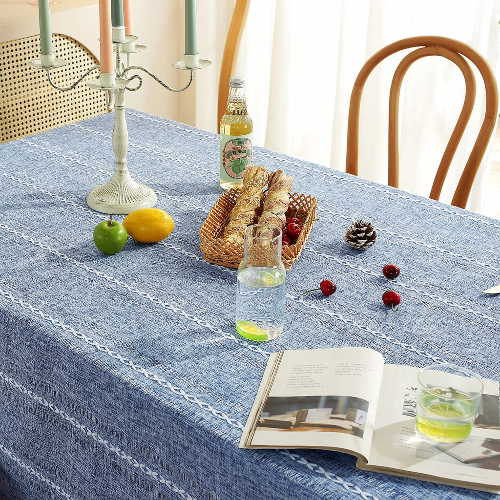 Rectangle Tablecloth 60 x 120 Inch, Farmhouse Boho Linen Table Cloths, Wrinkle Free & Washable Tablecloths for Dining