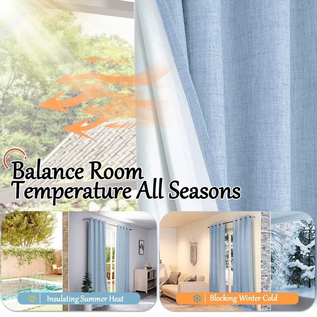 Baby Blue Linen Blackout Curtains - 52x84 Inch 2 Panels