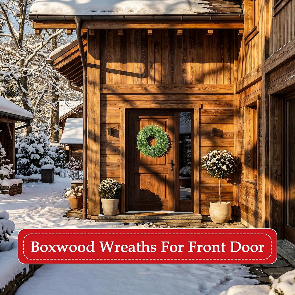 20IN Artificial Boxwood Wreaths for Front Door,Spring Summer All Season Wreath,Green Wreath Suitable