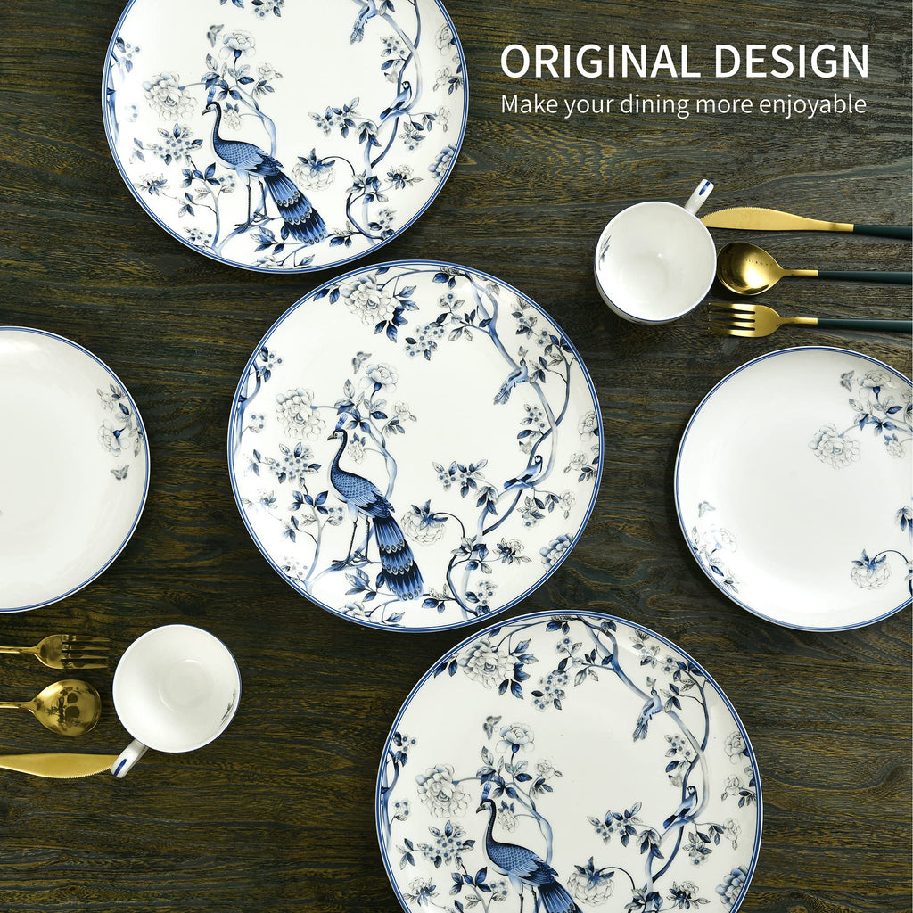 Fine Bone China 16PCS Dinnerware Set for 4, Bowls Plates Cups Set