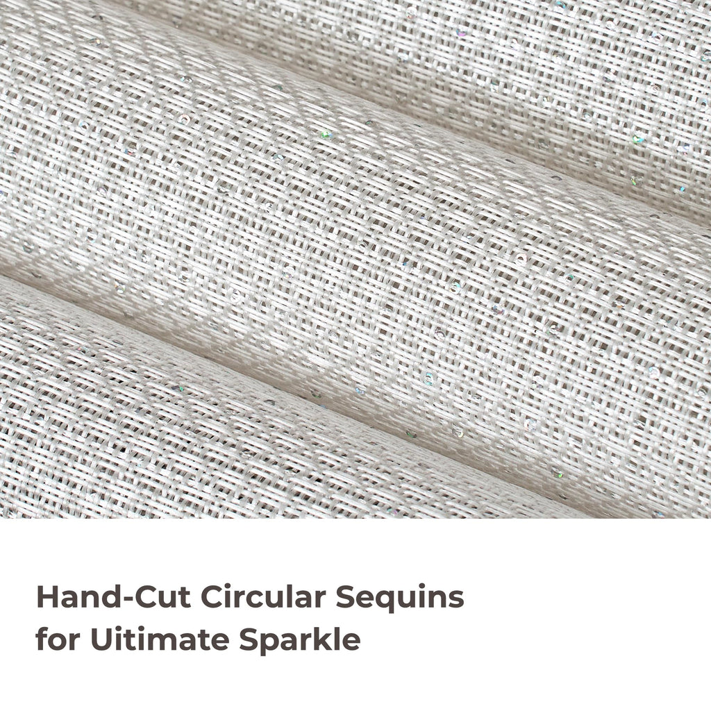 Woven Vinyl Placemats Set of 4, White Sequin