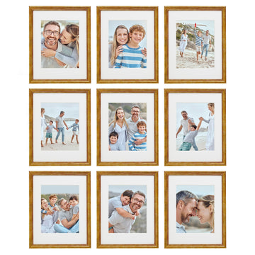 9 Piece Gallery Wall Frame Set, 11x14 Inch, Beaded Antique Bronze