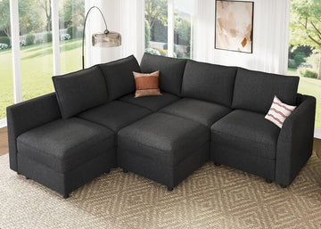 Modular Sectional Sofa L Shaped Sectional Couch with Storage, Convertible Couches - Linen Grey