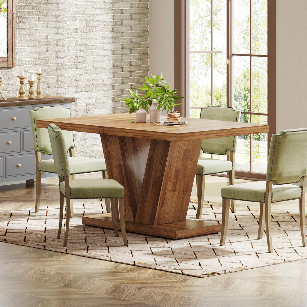 47-Inch Dining Table for 4, Walnut Brown Kitchen Dinner Table with Heavy Duty Pedestal, Farmhouse Wooden Eating Table