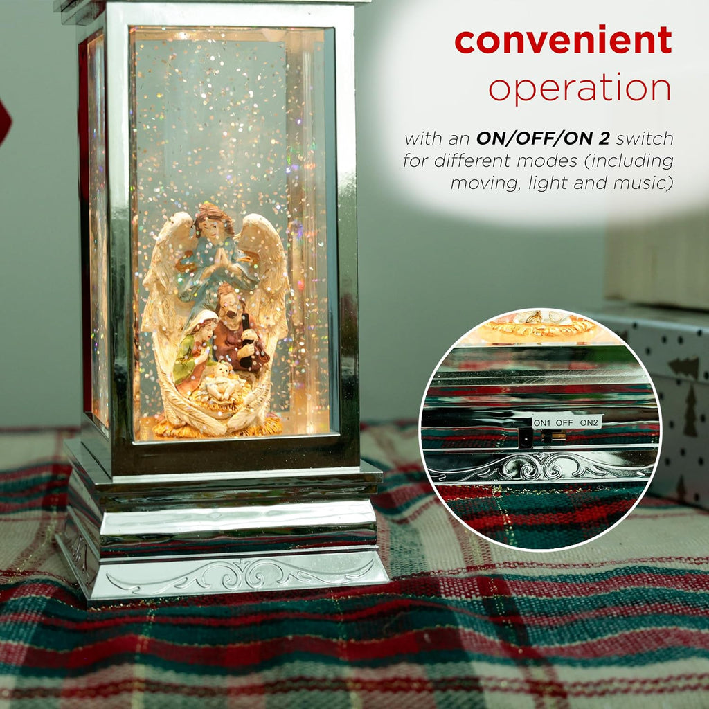 Angel Nativity Snowglobe with LED Light and Music