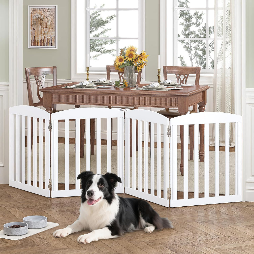 Wooden Freestanding Foldable Dog Gate, 96" Extra Wide 28" Tall