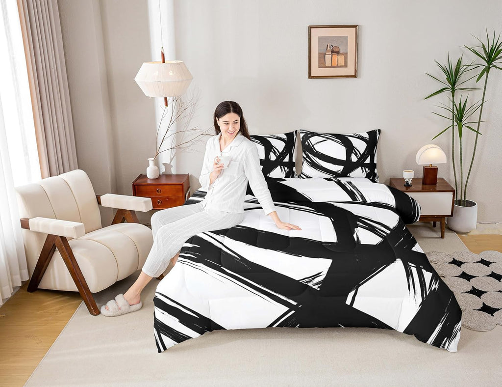 Erosebridal Black and White Abstarct Comforter Set for Adult Women Men
