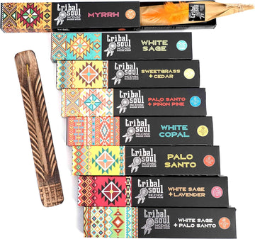 INTB(8) Incense Smudge Sticks, Assorted Gift Set Includes 8 Fragrances (15g, Each), Exotic Mango Wood Hand Carved