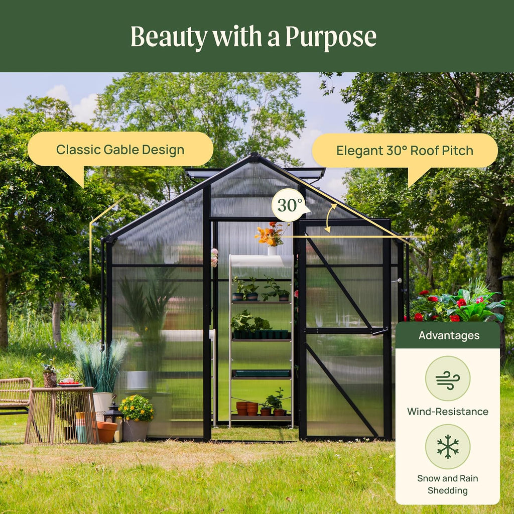 Junior Victorian Greenhouse 8ft - Durable Aluminum Frame with Polycarbonate Panels - All-Season Greenhouse for