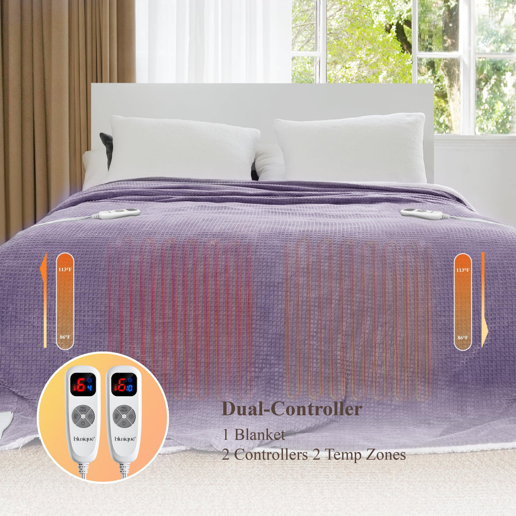 Heated Blanket Queen Size, Electric Blanket Queen Dual Control Fast Heating & Washable Blankets with 6 Heating Levels