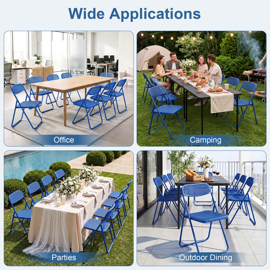 Plastic Folding Chairs 6 Pack, Metal Frame for Indoor/Outdoor, Blue