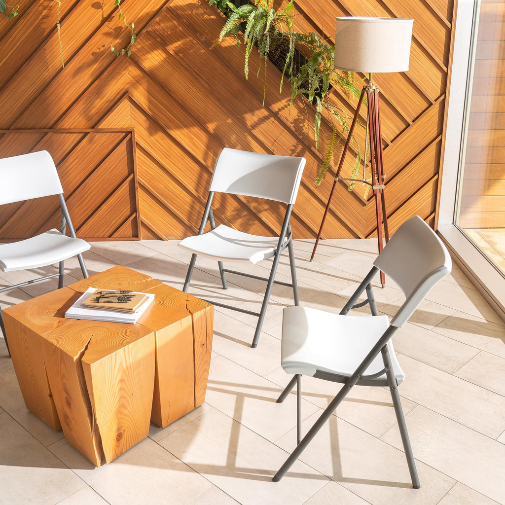 Light Commercial Folding Chair, White Granite with Gray Frame, 4 Pack