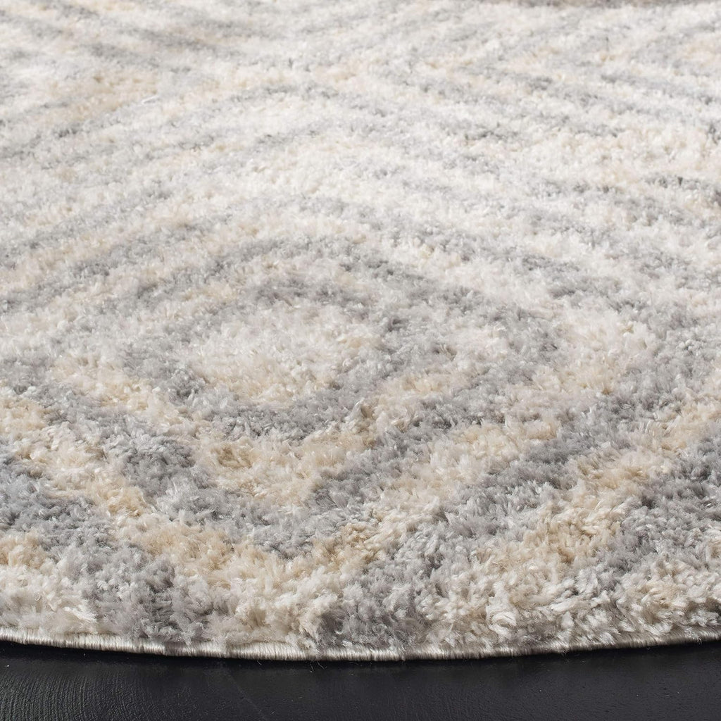 Berber Shag Collection Area Rug - 3'3" Square, Cream & Grey, Moroccan Design, Non-Shedding & Easy Care, 1.2-inch