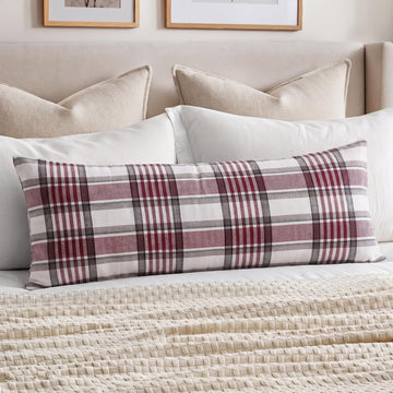 Red Farmhouse Christmas Tartan Plaid 14x36 Long Lumbar Pillow Cover for Bed