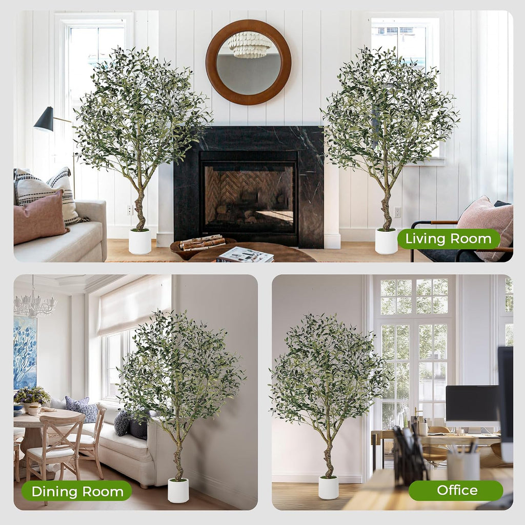 6FT Artificial Olive Tree in Pot, Faux Olive Tree w/Natural Trunk, Leaves