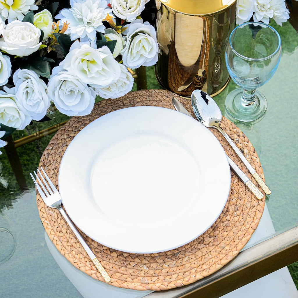 13.5" Woven Placemats, Round Rattan Placemats, Natural Wicker Chargers for Dinner Plates, Heat Resistant - Set of 6