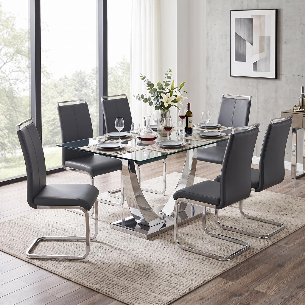 Glass Dining Table Set for 6, 71" Modern Dining Table Set for 6