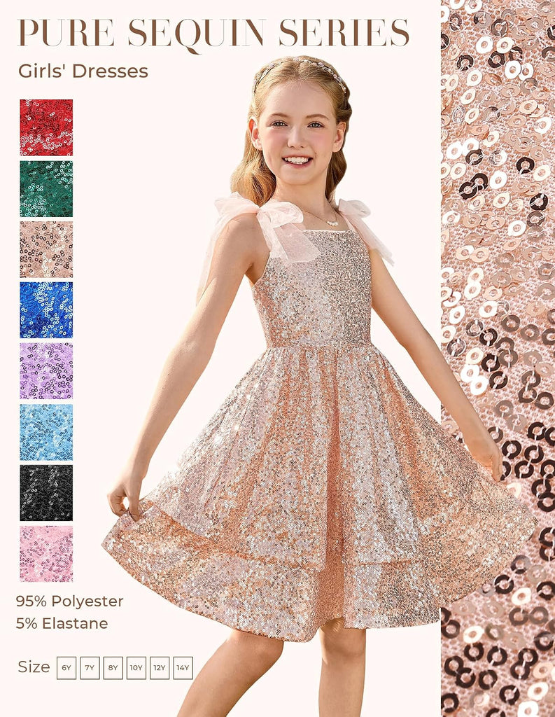 Girls Sparkly Sequin Formal Party Dress Fancy Dance
