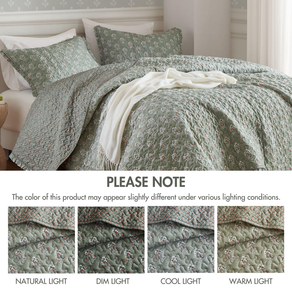 Vintage Floral Quilt Set, 3PC Reversible Bedding Set