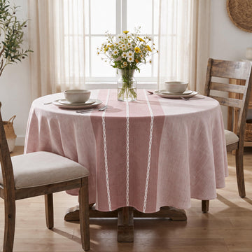 Red Rustic Burlap Tablecloth 60×60 Inch Round