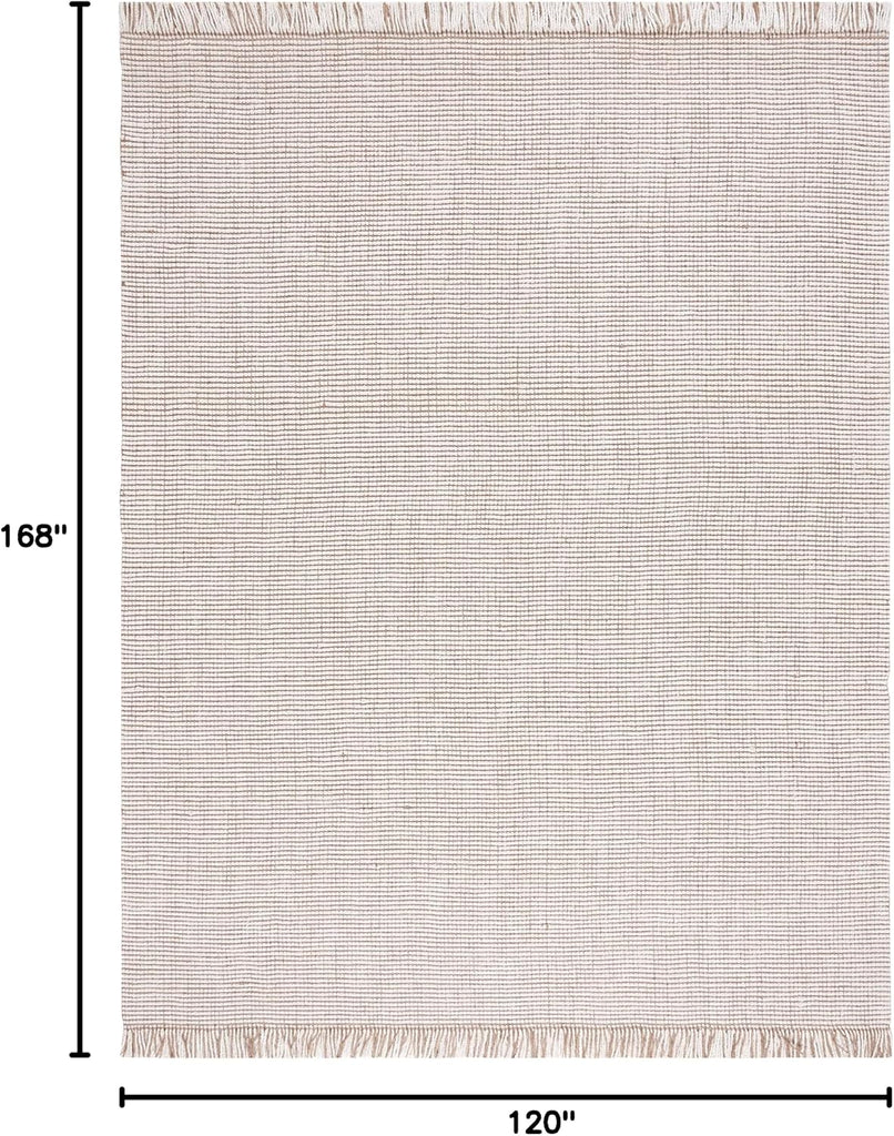 Natural Fiber Area Rug - 10' x 14', Ivory & Natural, Handmade Woven Farmhouse Fringe Jute