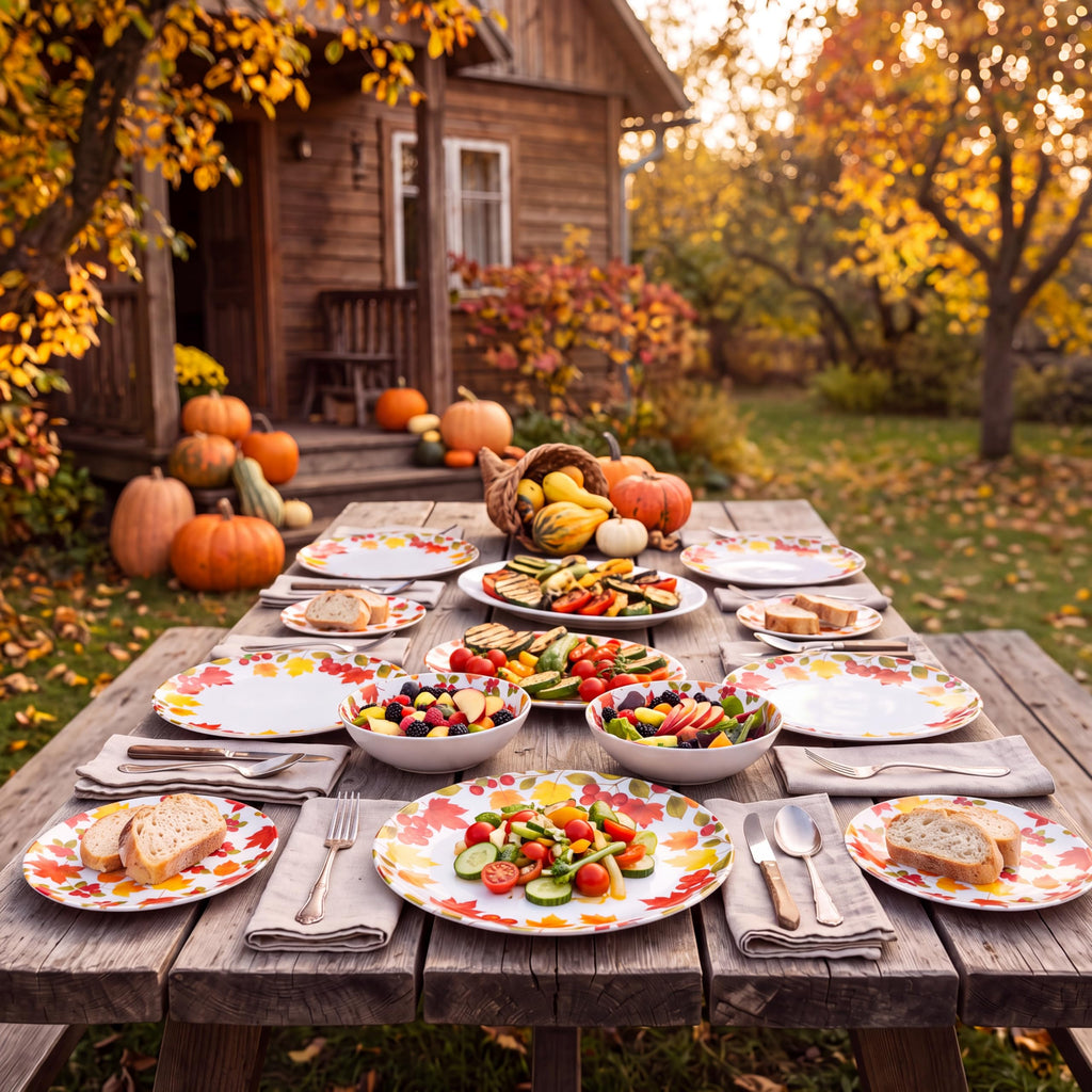 12-Piece Melamine Dinnerware Set, Fall Plates and Bowls Set
