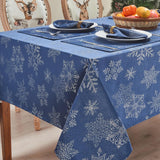 Rectangle Fancy Metallic Sparkling Snowflake Christmas Fabric Table Cloth red Hunter Gold Navy White