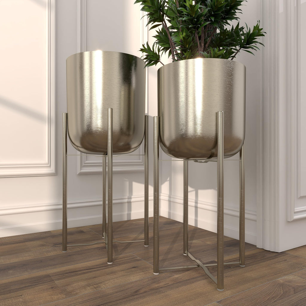 Metal Dome Planters, Set of 2, Silver