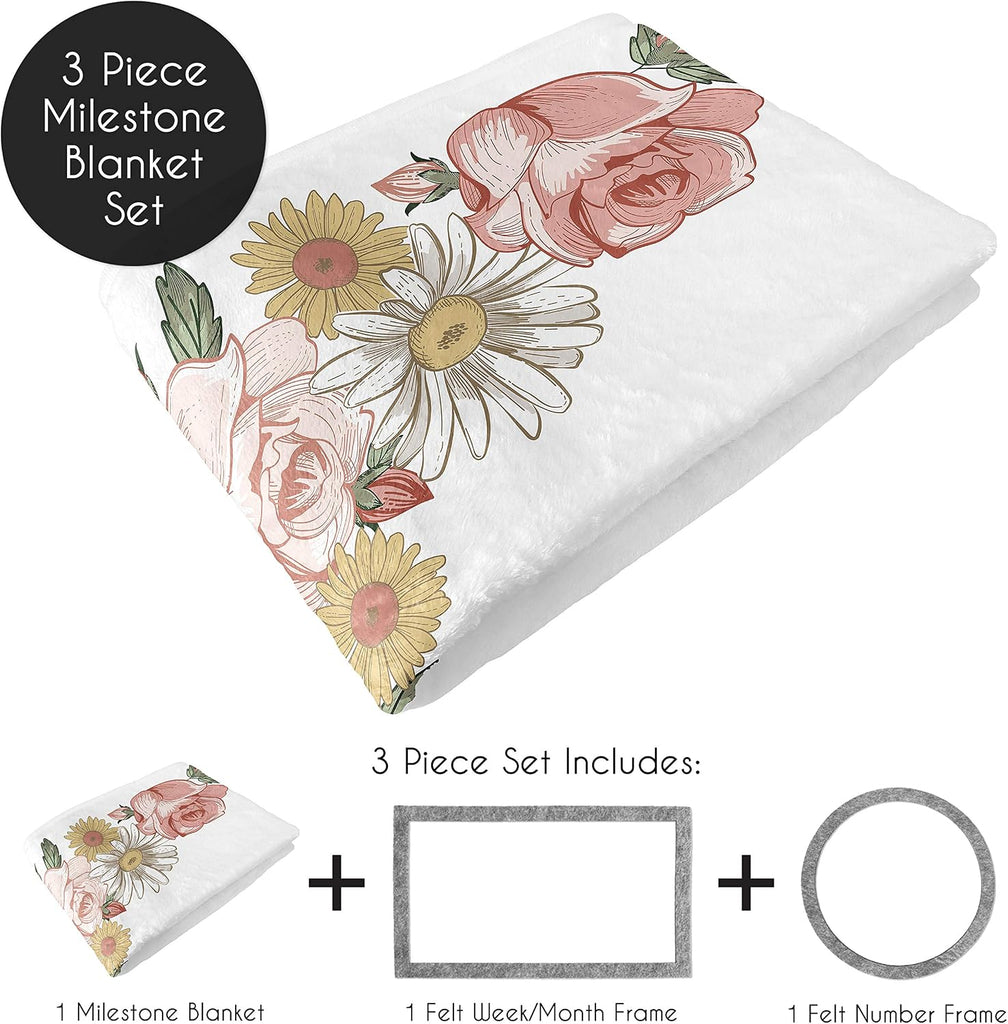 Vintage Floral Boho Girl Milestone Blanket Monthly Newborn First Year Growth Mat Baby Shower Memory Keepsake Gift