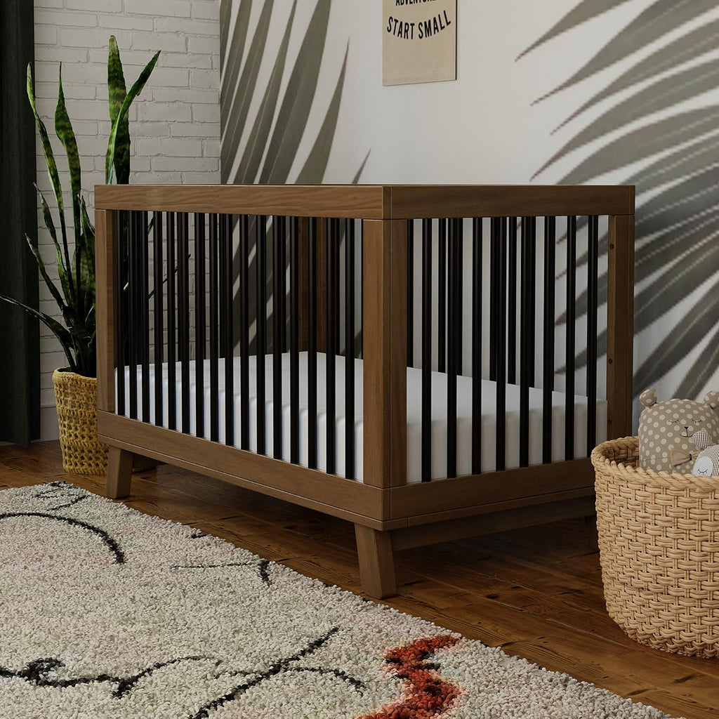 Hudson 3-in-1 Convertible Baby Crib, Natural Walnut/Black | Baby Crib Converts to Toddler Bed & Daybed - GREENGUARD