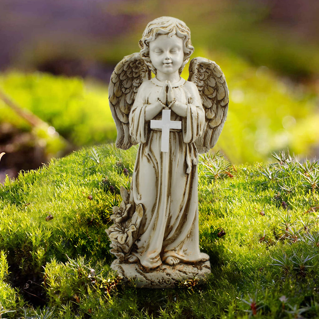 Angel Statue for Garden, Solar Angel for Cemetery Decorations, Garden Memorial Angels, Resin Praying Angels Figurine