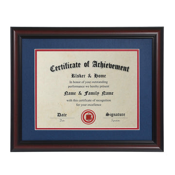 8.5x11 Certificate Frame Cherry with Navy Red Rim Mat