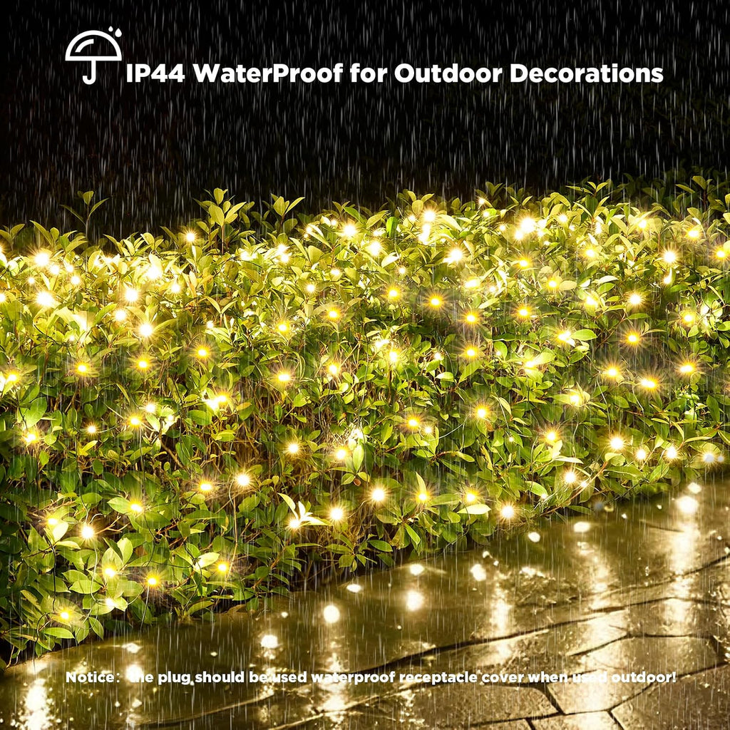 Led Net Lights Christmas Lights Outdoor 200Led 9 ftx 6ft Upgraded WarmWhite Christmas Net Lighting, Waterproof 5mm