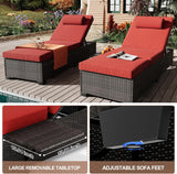 2Piece Outdoor PE Wicker Chaise Lounge Chairs, Pool Lounge Chairs Adjustable Backrest Recliners