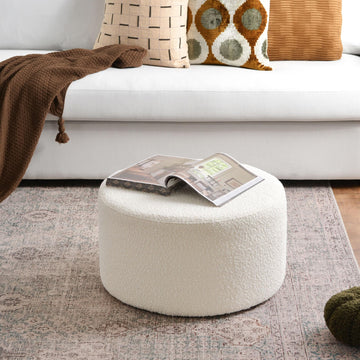 Modern Round Boucle Ottoman (24" D x 24" W x 13" H)