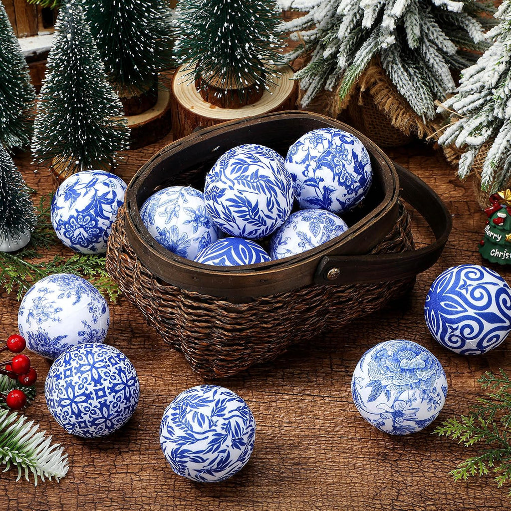 Decorative Fabric Balls 2.36" Chinoiserie Centerpiece Bowl Filler Wrapped Ball Farmhouse Decor for Party - Set of 12