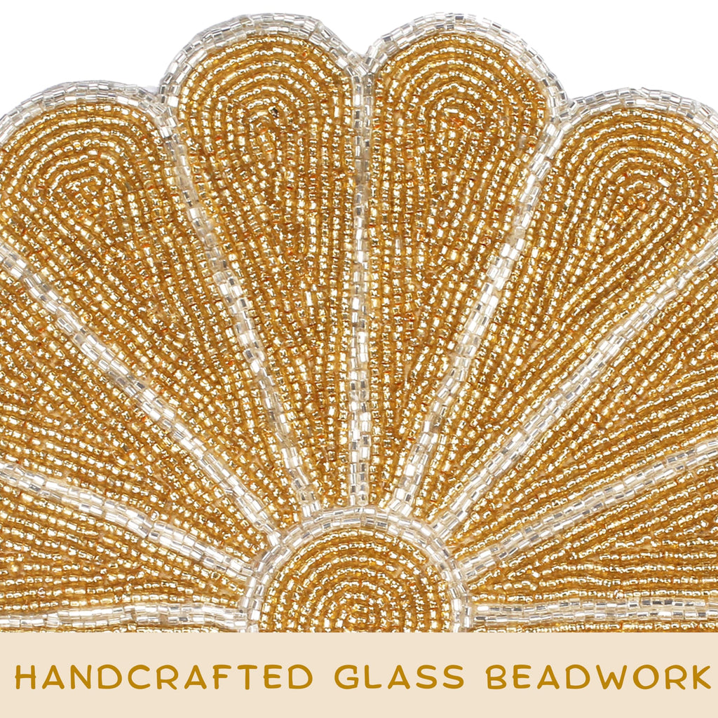 2-Pack Round Placemats, Glass Beads, Gold Silver, 13 Inch