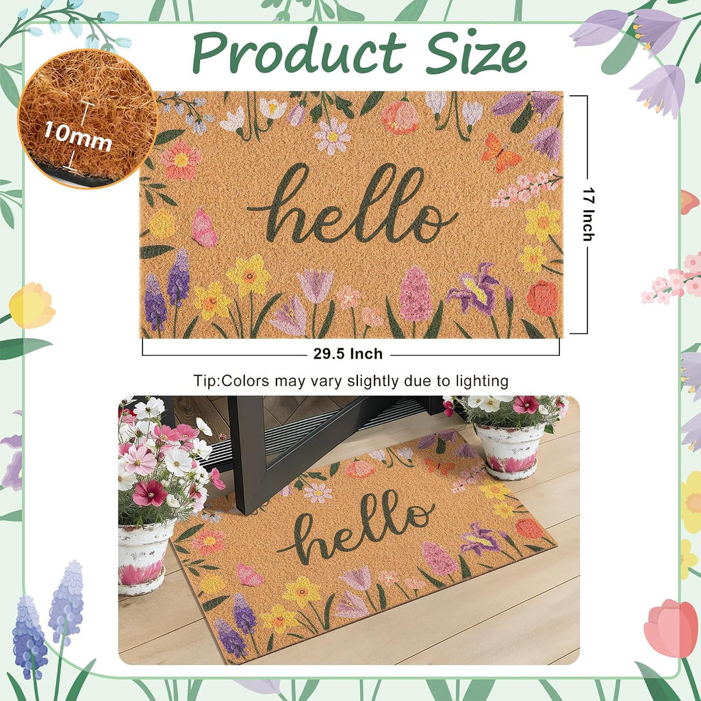 Wildflower Welcome Mat 17 x 29 5 27 6 x 43 3 Green White Striped Rug T