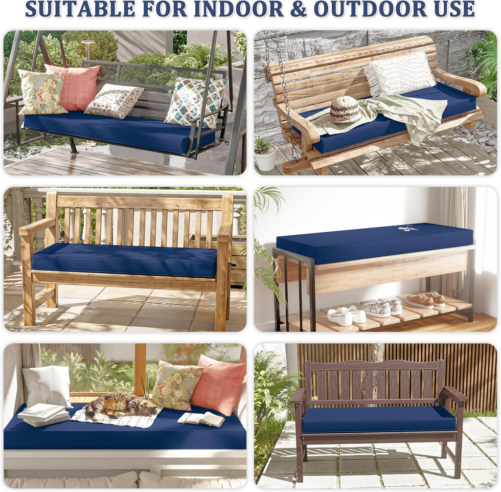 Premium Outdoor Bench Cushions Furniture 3.5inches Memory Foam Bench Cushion Waterproof Fade Resistant Porch Swing