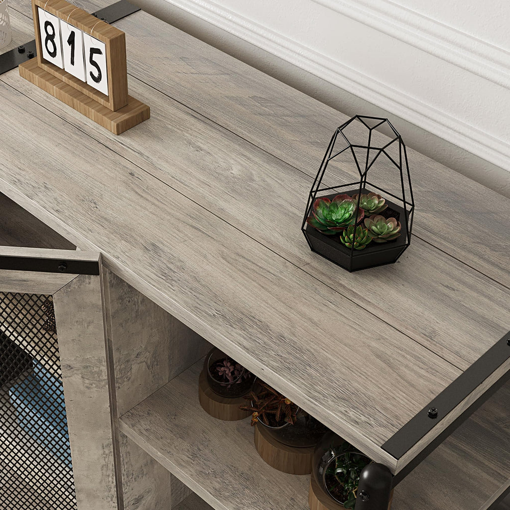 TV Stand for 65 inches TVs, Farmhouse Entertainment Center with Storage Cabinet and Mesh Doors, Industrial TV Media