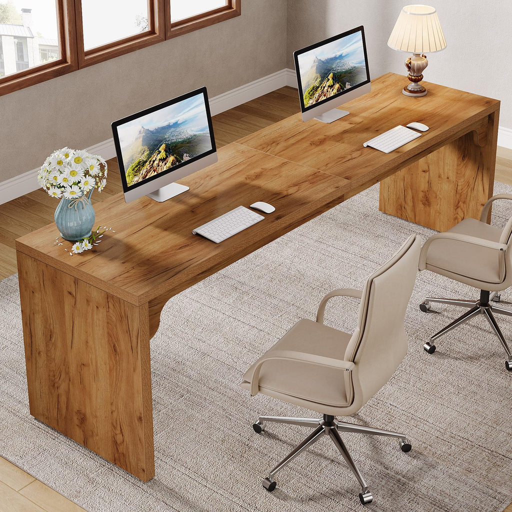 78.7-Inch Extra Long Desk, Two Person Long Computer Desk, Double Writing Table, Light Walnut Brown