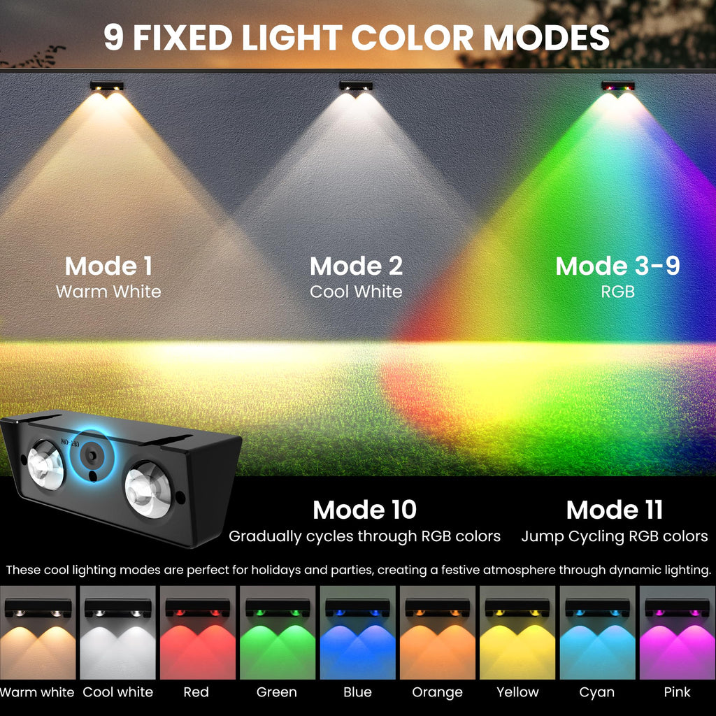 Solar Fence Lights Outdoor, 9 Fixed Colors & Color Changing Fence Solar Lights Outdoor Waterproof IP65, LED Deck