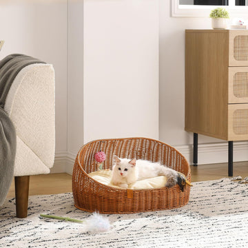 Luna 23 in Wicker Dog/Cat Bed Natural Oak